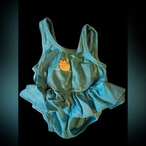 Blue Ruffled Swimsuit with Gold Accent for little girl